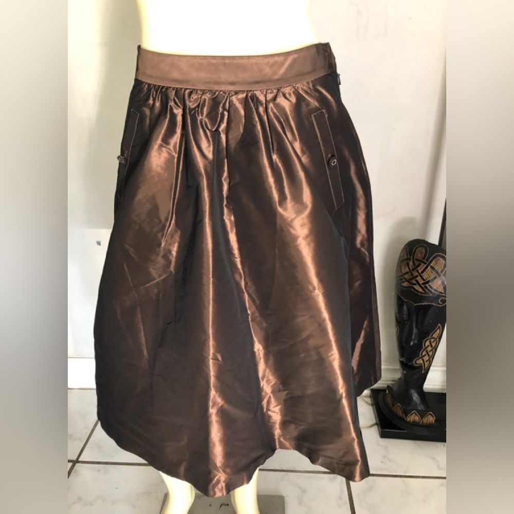 Tory Burch Shimmering Brown Taffeta A-Line Skirt Size 4